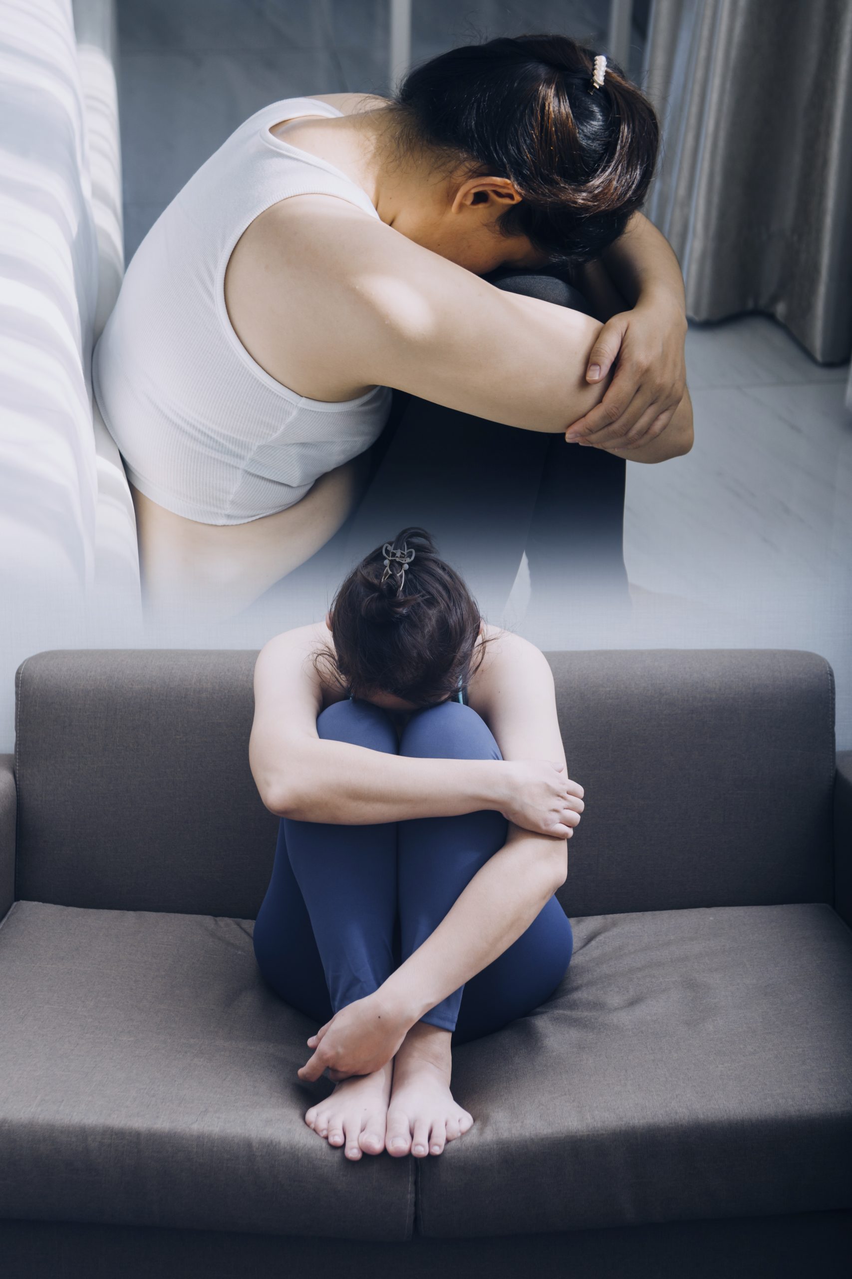 Asian women with stress, She kept herself alone in her bedroom,