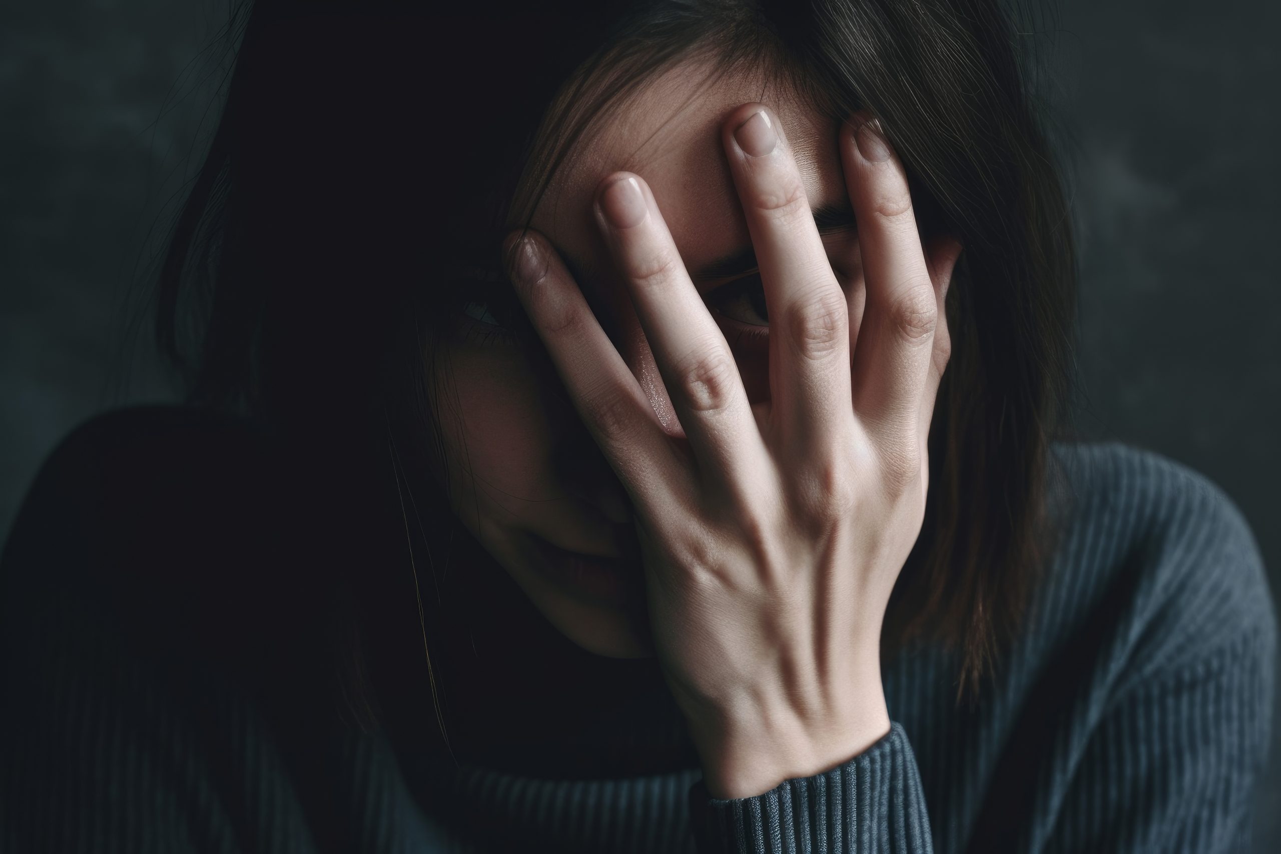 Woman covered face sadness person. Generate Ai Woman covered face sadness person. Generate Ai