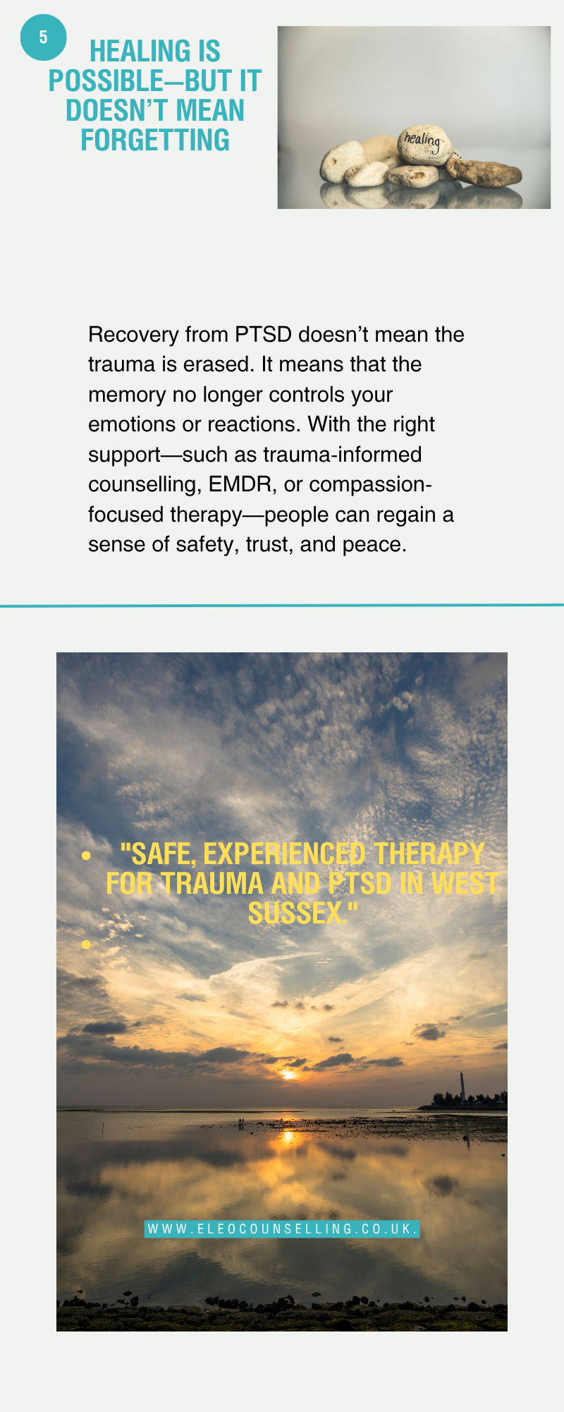 PTSD_INFOGRAPHIC_PAGE_002 PTSD infographic – facts about trauma, flashbacks, and brain changes | Eleos Counselling West Sussex