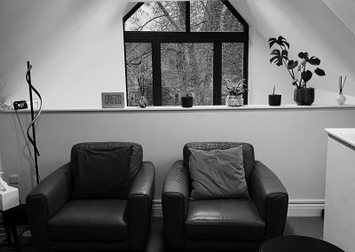 Black-and-white picture of Eleos Counselling's office in Billingshurst, West Sussex