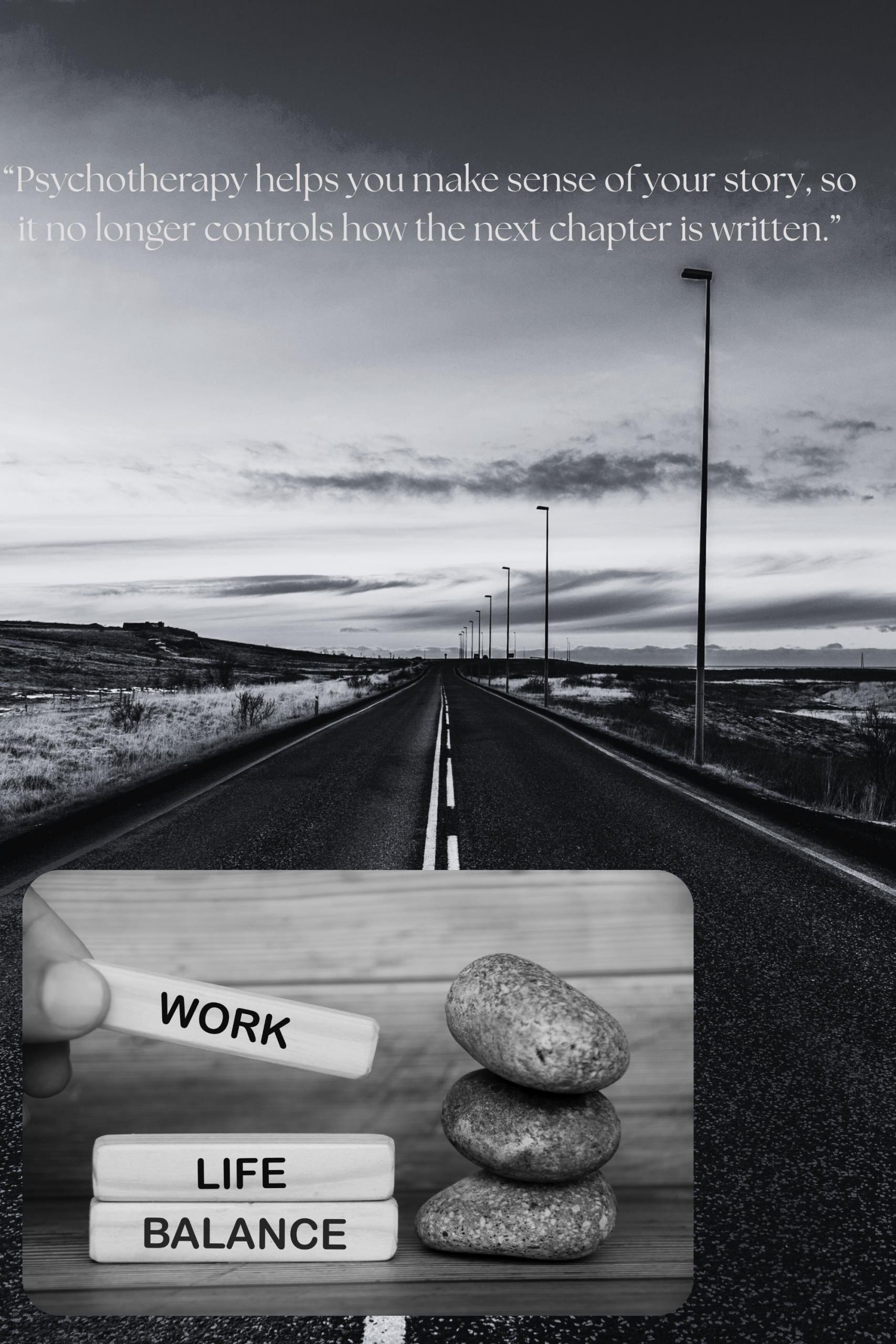 Depression counselling in Upper Beeding BN44 West Sussex – open road symbolising psychotherapy and emotional recovery with work life balance concept