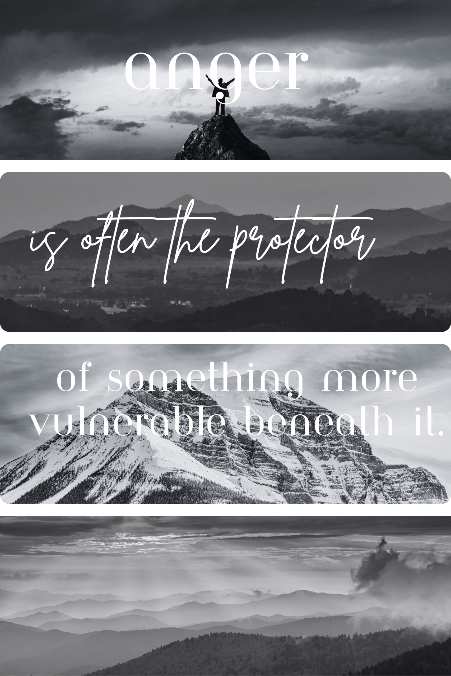 Man standing on mountain representing anger as a protector of deeper vulnerability – anger management counselling for men in West Sussex with Eleos Counselling Ltd<br />
