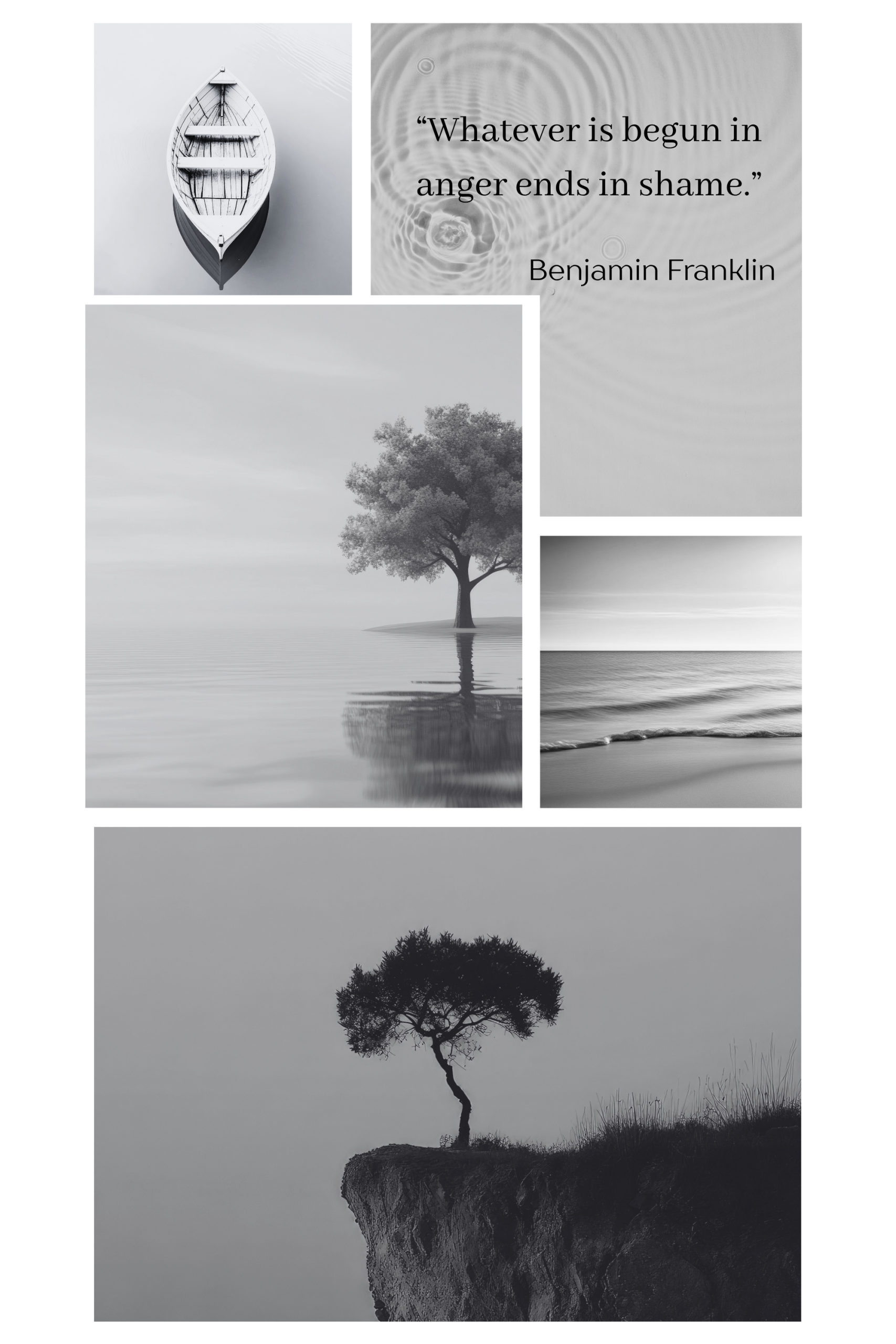 Black and white calming imagery for anger management Upper Beeding BN44 showing still water, tree reflection, and peaceful landscape symbolising emotional control and reflection